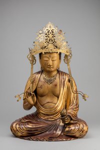 Lotus Çiçeği ile Bodhisattva Kannon (ahşap, yaldız ve cila) by Japanese School