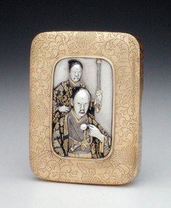 Bir feodal efendiyi gösteren kutu ve kapak (gümüş yaldızlı) by Japanese School