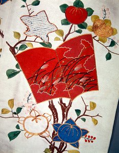 Bir Uchikake veya resmi üst elbise (saten şam) detayı by Japanese School