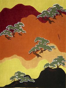 Ağaçlı dağın kumaş tasarımı, on dokuzuncu yüzyılın sonu (suluboya) by Japanese School