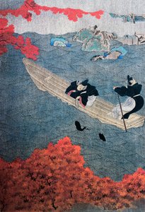 Balık tutma, Yukihide, Tosa okulu, ipek boyama, Japonya by Japanese School
