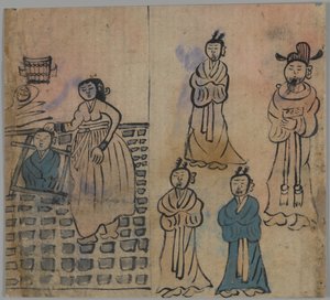 Tür sahnesi, 1/4 (kağıt üzerinde mürekkep ve renkli) by Japanese School