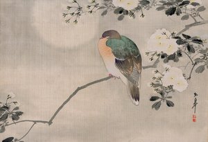Ahşap Güvercin Japon İpek Tablosu by Japanese School