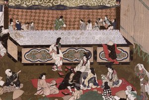 Kyoto'daki bir fuarda Kabuki tiyatrosu, 'Kokka'dan 17. resimden sonraki illüstrasyon, Kasım 1924 (renkli lito) by Japanese School