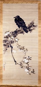 Tanrıların habercisi olan bir kuzgunu (kabasu) temsil eden Kakemono (uzun boylu kağıt veya ipek rulosu). 18. yüzyıl. Cenova, Museo Chiossone. by Japanese School
