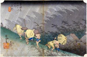 Yağmurda manzara. Japon baskısı. SD. 19. yüzyıl. by Japanese School