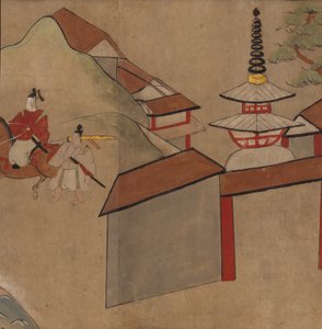 Pagoda yakınında ata binen adam, 