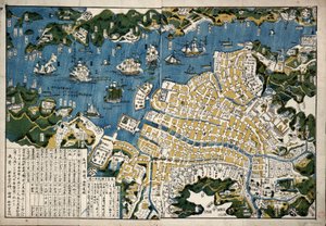 Nagasaki Haritası, Japonya, yaklaşık 1868 (renkli gravür) by Japanese School