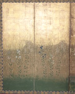 Musashi Ovasında Ay (kağıt üzerinde renkli ve altın rengi) by Japanese School