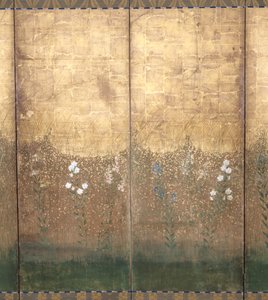 Musashi Ovasında Ay (kağıt üzerinde renkli ve altın rengi) by Japanese School