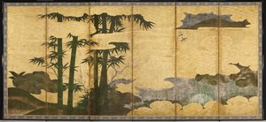 Mehtaplı Bambu Korusu, 16. yüzyılın başları (Altı panelli ekran çifti; mürekkep, renk ve altın kağıtta) by Japanese School