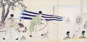 Bir Gravür Albümünden (renkli tahta baskı) okçuluk yapan soylular by Japanese School