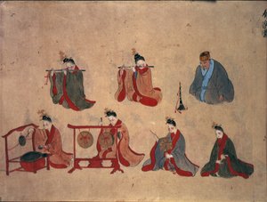 Or.961 fol.5 Yedi oturan müzisyen, Ryukyu