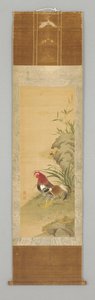 Rooster by a Rock, 18. yüzyılın sonu veya 19. yüzyılın başı (Asma tomar: ipek, ahşap üzerine mürekkep ve renk) by Japanese School