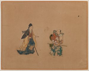 Samuray ve İki Kör Adam, Albüm Yaprağı Boyama (kağıt üzerine mürekkep ve renkli) by Japanese School