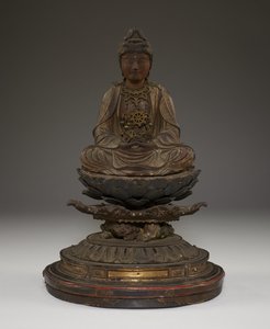 Oturan Miroku Bosatsu (kristal, metal ve altın varaklı polikrom ahşap) by Japanese School