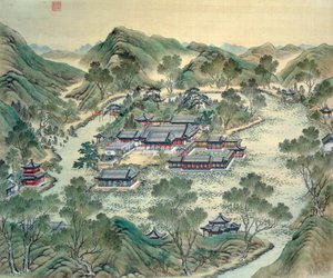 19. yüzyıldan kalma bir Japon baskısının Grand Palais Detayı. by Japanese School