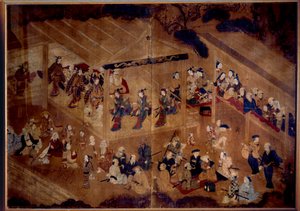 Tiyatro Kabuki: sahnedeki oyuncular; 18. yüzyıl Japon baskı Paris, Guimet müzesi, Ulusal Asya Sanatları Müzesi by Japanese School