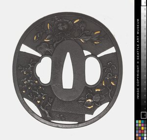Tsuba: Krizantem, Kiraz, İris by Japanese School