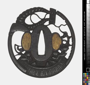Tsuba: Çiçekler, Tırpan, İp, 18. yüzyılın başı yüzyıl (Demir) by Japanese School