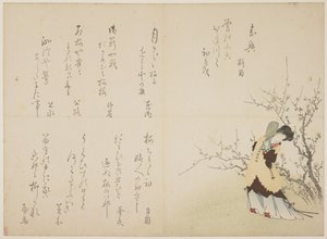 Çin saray kılıklı kadın, c.1830-44 (renkli tahta baskı, kürk manto üzerine karazuri) by Japanese School