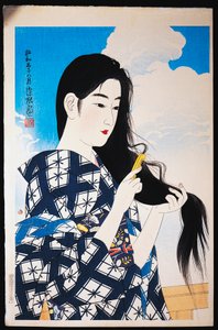 Genç kadın saçını tarıyor by Japanese School