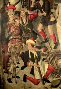 St. Vincent Altarpiece: St. Vincent'ın ızgarada işkencesi, Dacian ve cellatlar, detay by Jaume Huguet