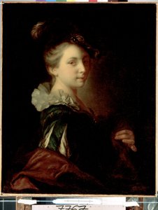 ""Tiyatro kostümlü genç aktris"" (Tiyatro elbiseli Genç Kadın) Alexis Grimou (1678-1733) tarafından 1730 Dim civarında boyama. 74x59 cm Saint Petersburg Hermitage Müzesi