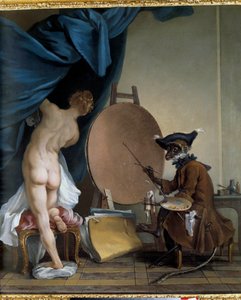 Maymun Ressam. Tuval üzerine yağlı boya, 0.89 x 0.62 m. - Ressam maymunu. Jean Baptiste Deshays (1729 - 1765) tarafından yapılan tablo by Jean Baptiste Deshays