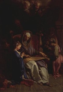 Aziz Anne Bakire Parşömeni Okurken, c.1700 (tuval üzerine yağlı boya)