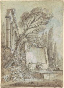 Yazıt Plakalı Roma Kalıntıları Mimari Fantezisi, c.1768 (kağıt üzerine kahverengi mürekkep)