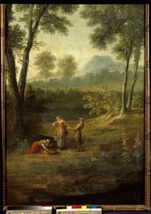 Beş duyu: “” koku”” Jean Baptiste Oudry (1686-1755) 1749 Versailles, musee du chateau tarafından dekoratif bir panelden detay. by Jean Baptiste Oudry