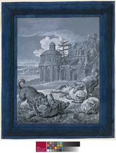 Koyunlara Saldıran Kurtlar (Rein de Trop II) 1732 (kağıt üzerinde yıkama ve guaj ile kalem ve mürekkep) by Jean Baptiste Oudry