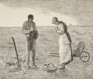Angelus, tarlalardaki çiftçiler, Jean-Francois Millet (1814-1875), Fransız ressam, L
