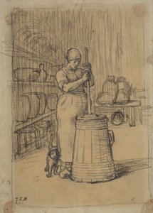 Tereyağı Çalkalayan Kadın Çalışması by Jean Francois Millet