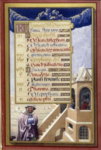 Ocak: Kışın ev (Kova) - Jean Bourdichon'un Anne of Brittany'nin Saatlerinin tıpkıbasımı by Jean (after) Bourdichon