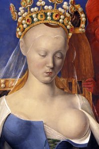 Agnes Sorel olarak tasvir edilen Bakire Bakire detayı (Anvers Bakiresinden sonra, Jean Fouquet tarafından, yaklaşık 1452-1455)