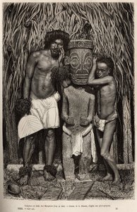 Hiva-Oa (Hiva Oa) adasının bir sakini ve oğlu, Marquesas Adaları takımadalarında tanrı Tiki