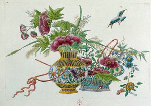 Vazoda çiçekler. Çizim bir Çin vazosundan geliyor. Jean Antoine Fraisse