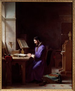 Johannes Gensfleisch Gutenberg (1400-1468) matbaayı icat ediyor Alman matbaacı, ofisinde karakterleri işleyen bir temsilcidir. Jean Antoine Laurent (1763-1832) 1830 Grenoble, Musee des Beaux Arts tarafından yapılan tablo