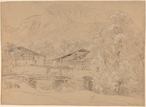 Yaz Mevsiminde Bir Alp Köyü (taba rengi kağıt üzerine siyah tebeşir ve grafit üzerine beyaz tebeşir) by Jean Antoine Linck
