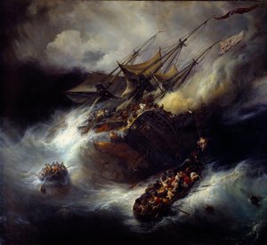 Kent Yangını Bir teknenin batması (1800). Theodore Gudin