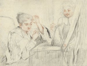 Rosalba Carriera (?) tuvaletinde by Jean Antoine Watteau (possibly)