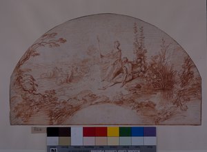 Kuğuyla birlikte oturan bir çoban (beyaz kağıt üzerine kırmızı tebeşir) by Jean Antoine Watteau