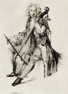 Çellocu, Jean Antoine Watteau (1684-1721), gravür, Fransa by Jean Antoine Watteau