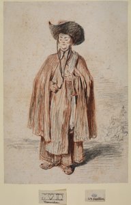 Rahip, ayakta (grafit ve kağıt üzerinde tebeşir) by Jean Antoine Watteau