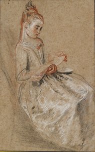 Kucağında Müzik Kitabıyla Oturan Kız, 18. Yüzyılın Başları by Jean Antoine Watteau