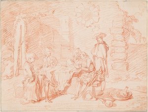 Askerler duvarın önünde kağıt oynuyor. 1709/10 by Jean Antoine Watteau