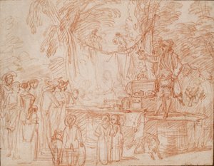 Vakum Doktoru açık havada Mallarını satıyor, c1700-1720 by Jean Antoine Watteau