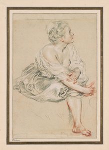 Oturan Genç Kadın, c. 1716 (kağıt üzerinde siyah, kırmızı ve beyaz tebeşir) by Jean Antoine Watteau